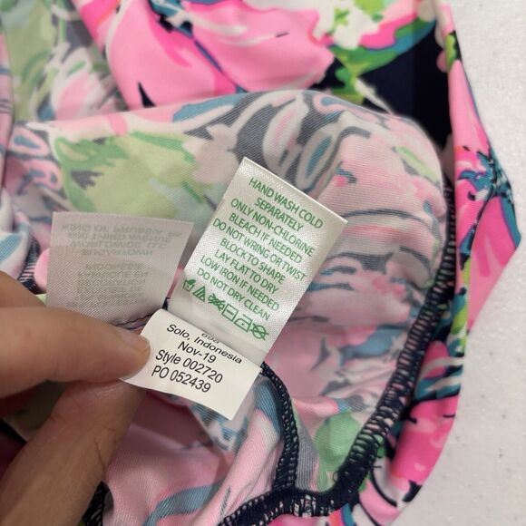 Lilly Pulitzer Bowen Top High Tide Navy XS Gold Chain Halter Pink Tropical Flora - Picture 8 of 9